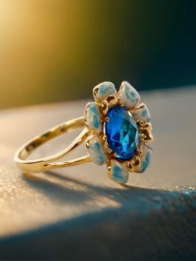 Vintage Inspired Enamel, 925 Sterling Silver, Gold Plated Ring, Limited-edition